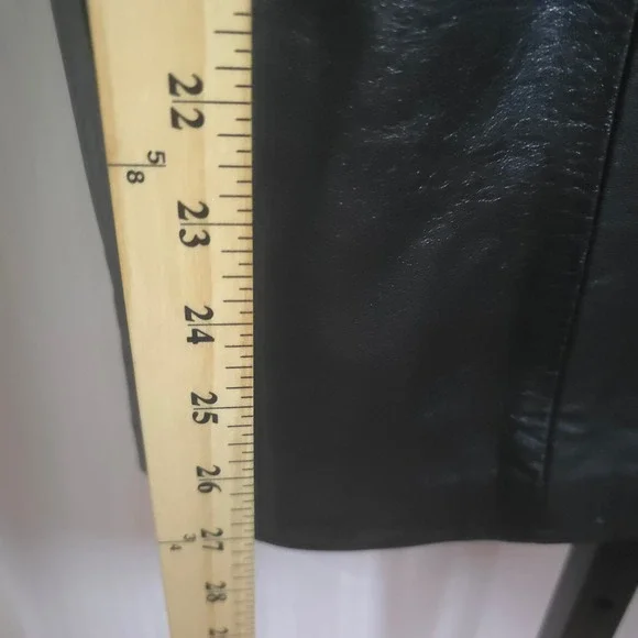 Bettina Vintage Black Genuine Leather Midi Skirt Elastic Waist Womens M US 8